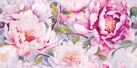 Seamless boho floral pattern with pink peony flowers. Retro collage pattern. Contemporary print for wedding stationary, greetings, wallpapers, fashion, backgrounds, textures, DIY, wrappers, cards © Eli Berr