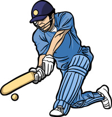 Cricket player batting action clipart