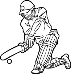 Cricket player batting action clipart