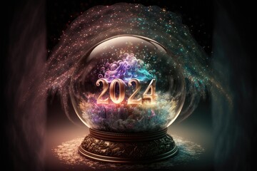 2024 New Year abstract crystal ball, wonder, anticipation and goal setting 