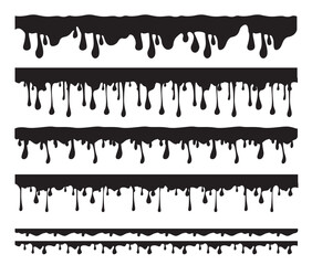 Paint dripping vector set. Dripping oil, Black paint. Liquid stain. Current Drip and drop. vector
