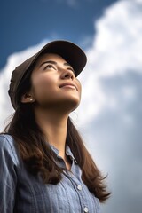 cropped shot of a young woman looking up at the sky