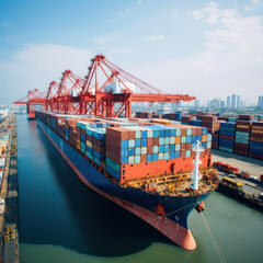 Fototapeta premium Sea cargo port, loading containers on a cargo ship