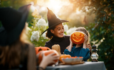 family preparing for Halloween