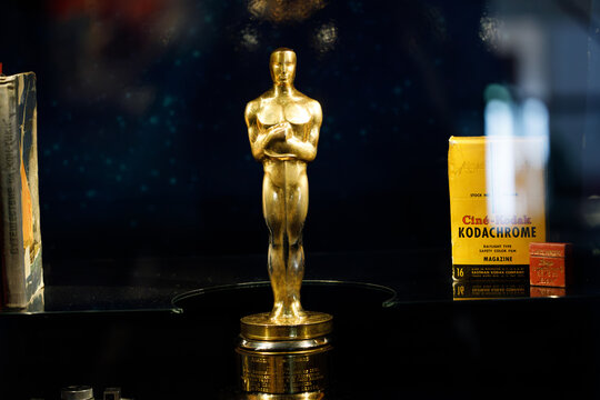 Oslo, Norway. Aprill 30, 2022: Norway's first golden Oscar was awarded Thor Heyerdahl for "Kon-Tiki". The Oscar is on display.