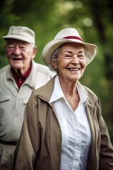 portrait of a senior couple enjoying their morning walk outdoors