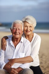 portrait of a happy senior couple relaxing together at the beach