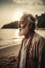 senior man, retirement and beach for peace, together in nature