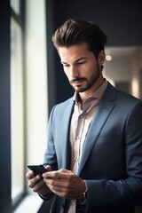 shot of a handsome young businessman using his cellphone in the office