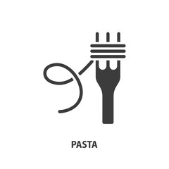 Pasta glyph icon. Symbol italian pasta for web design isolated on white background. Spaghetti on a fork. Vector illustration.