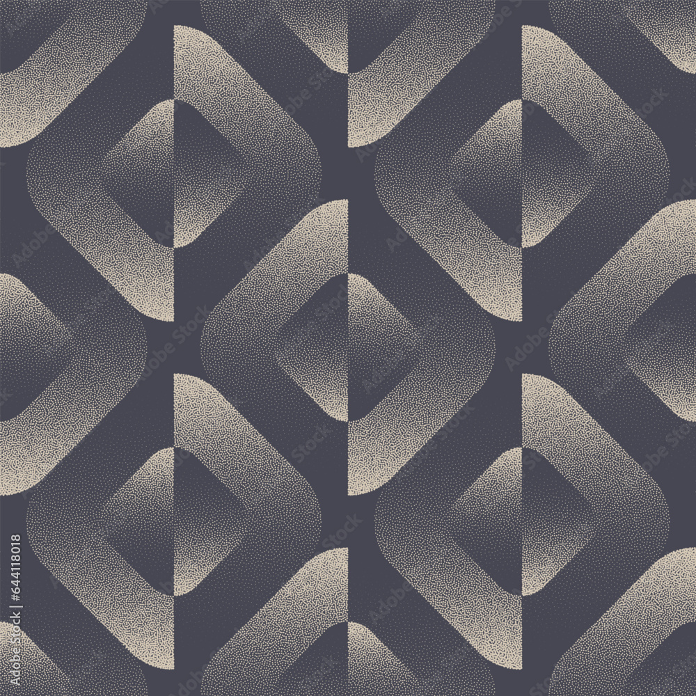 Poster funky retro style seamless pattern vector dotwork stylish abstract background. split rounded rhombus