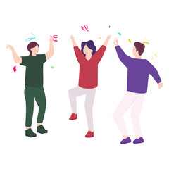 Happy dancing among friends at the party concept, Smiling diverse people having fun vector icon design, Life satisfaction symbol, positive and pleasant emotion scene sign, Subjective well-being stock 
