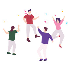 Fototapeta na wymiar Party People Dancing concept, Happy people celebrating birthday with confetti vector icon design, Life satisfaction symbol, positive and pleasant emotion scene sign Subjective well-being illustration