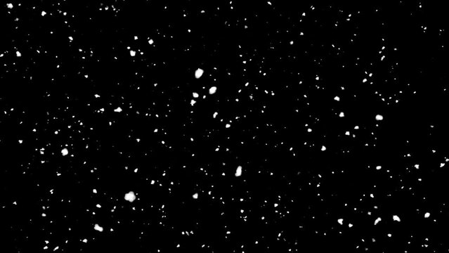 Snow flakes overlay slowly falling - snowy winter night effect vertical shot on black background. Storm layer High quality 4k footage