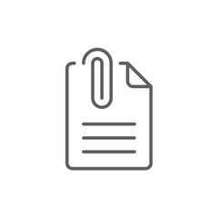 File attachment icon. Simple outline style. Paper clip, attach document, fastener, upload attachments, office concept. Thin line symbol. Vector isolated on white background. Editable stroke SVG.