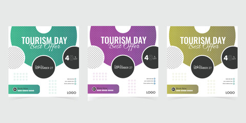 Vector World Tourism Day social media post design template. 27 September world tourism day social media post. Special social media post for world tourism day