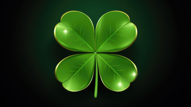 Four-leaf green clover for good luck on St. Patrick's Day,  white background, holiday concept of spring, plant clover symbol. Generative AI