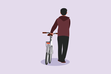 People riding bikes on city street concept. Colored flat vector illustration isolated. 