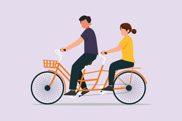 Fototapeta premium People riding bikes on city street concept. Colored flat vector illustration isolated. 