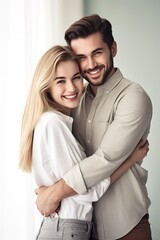 Fototapeta premium shot of a happy young couple posing together with their arms around each other