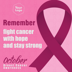 Breast cancer awareness social media post design template. Usable for social media post, banner, card, and website.