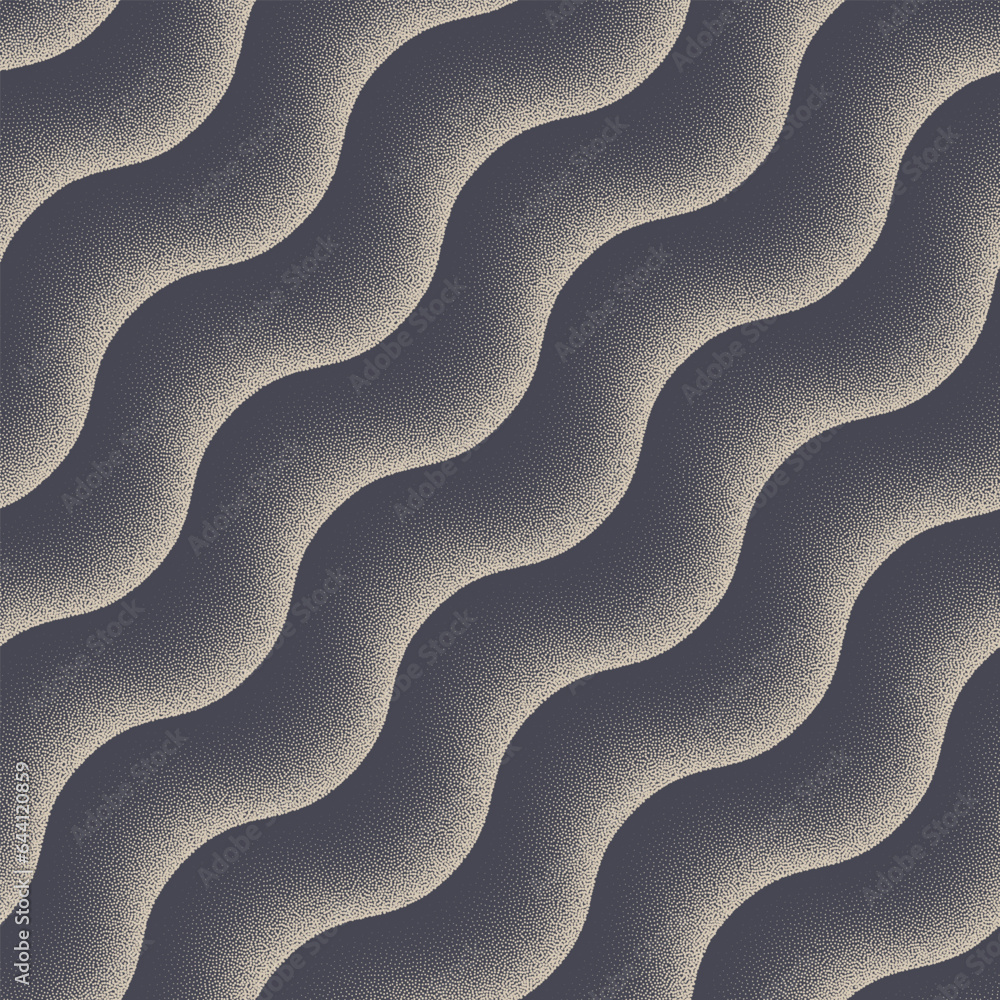 Poster smooth wavy tilted lines striped seamless pattern vector dot work abstraction. graphic curved stripe
