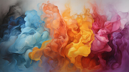 Obraz premium A multicolored painting of smoke on a white background, Generative AI