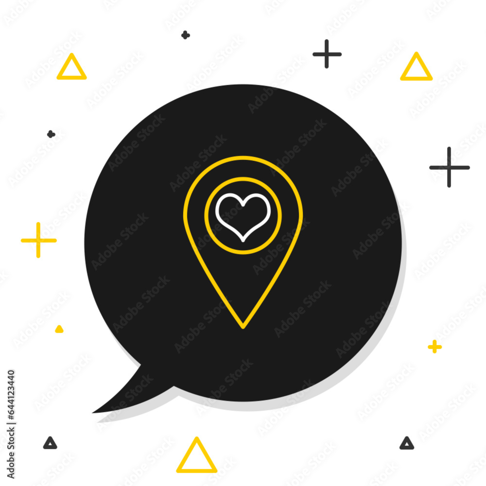 Poster line map pointer with heart icon isolated on white background. colorful outline concept. vector