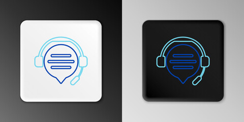 Line Headphones with speech bubble chat icon isolated on grey background. Support customer service, hotline, call center, faq, maintenance. Colorful outline concept. Vector