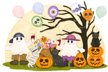 Obraz na płótnie Canvas Halloween cute cartoon characters party