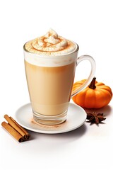 A cup of coffee with whipped cream and cinnamon. Digital image. A pumpkin spice latte.