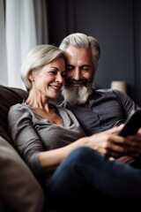Fototapeta premium shot of a couple using their smartphones while relaxing together on the sofa at home