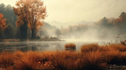 Küchenrückwand glas motiv View beauty autumn foggy, landscape background © Chand Abdurrafy