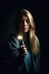 shot of a young woman holding a flashlight