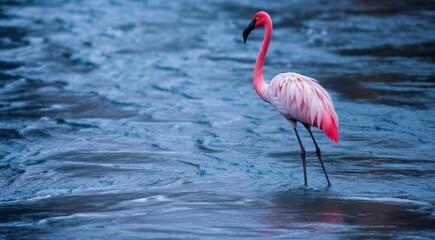 pink flamingo on the lake, pink flamingo swimming on the water, close-up of a beautiful pink flamingo