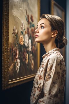 Shot Of A Beautiful Young Woman Admiring A Painting In An Art Gallery