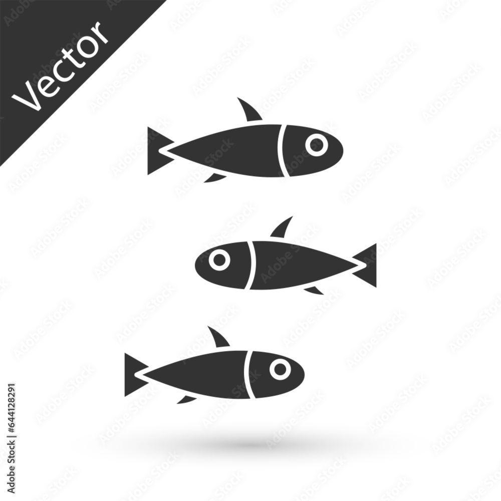 Wall mural grey fishes icon isolated on white background. vector.