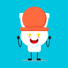 Cute excited toilet bowl character. Funny electrifying potty cartoon emoticon in flat style. closet vector illustration