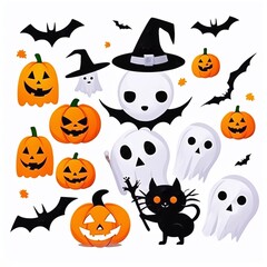 Halloween cartoons set. 