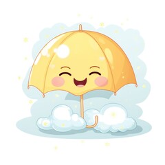 A yellow umbrella sitting on top of a cloud. Digital image.