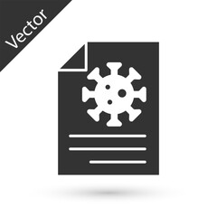 Grey Medical clipboard with blood test results icon isolated on white background. Clinical record, medical check marks report. Vector.