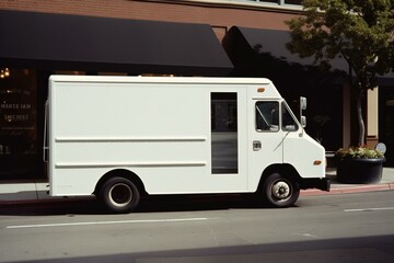 A white high-ceilinged truck for deliveries. Generative AI