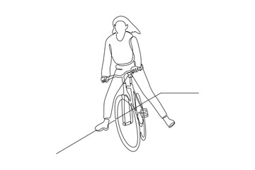 Continuous one line drawing People riding bikes on city street concept. Doodle vector illustration.