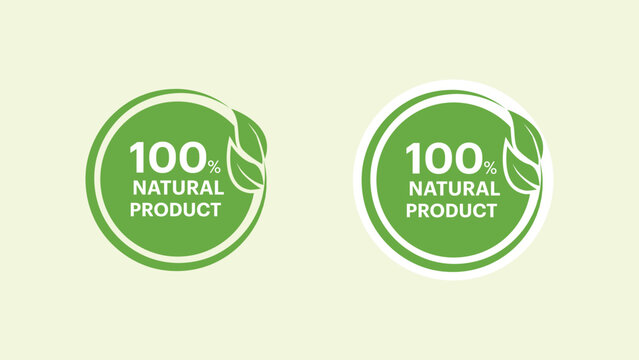 100% Natural product tag label, eco-friendly, green color, label design, minimalistic, flat color, vector illustration