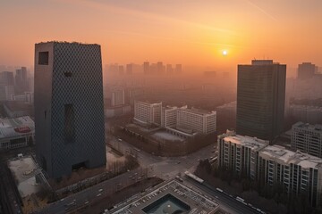 Beijing China centrum city in sunset 