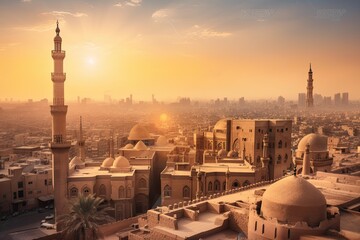  Cairo Egypt centrum city in sunset  - obrazy, fototapety, plakaty
