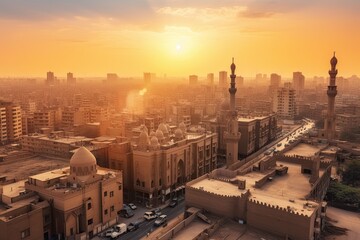  Cairo Egypt centrum city in sunset 