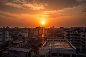 : Chennai India centrum city in sunset 