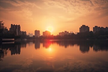 Fototapeta na wymiar Hangzhou China centrum city in sunset 