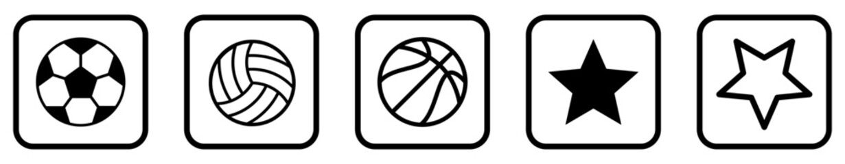 Ball and star User Interface Icons. Editable Black and White line art style, editable  file on transparent background vector stock illustration.